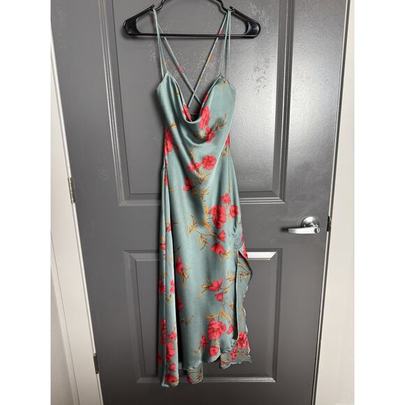 New ASTR the Label Gaia Floral Midi Slip Dress Teal-raspberry Size XS Cowl Neck - Picture 2 of 5